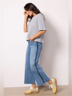 Good American Two-Tone Blue Cropped Wide-Leg Jeans